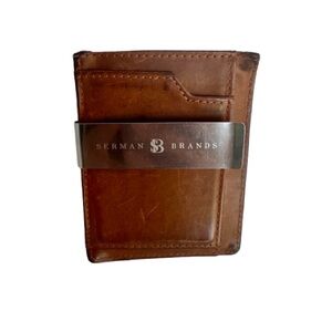 Serman Brands Men’s Slim Money Clip Wallet in Compact Cognac Brown Leather